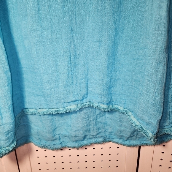 Harris Cotton Medium Linen Cover up Dress Fringe Aqua Blue Fringe Medium - Picture 5 of 7